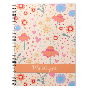 Personalized Pretty Floral Hearts Teacher Notebook