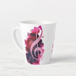 Personalized Pretty Pink Piano Grand Staff Music Latte Mug