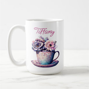 Personalized Pretty Vintage Tea Cup of Flowers