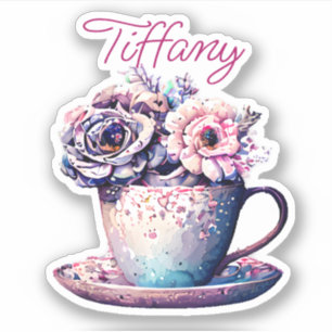 Personalized Pretty Vintage Tea Cup of Flowers