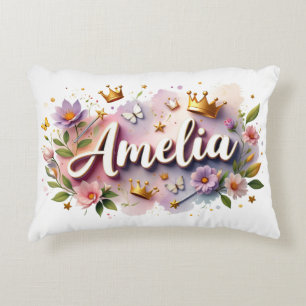 Personalized  Princess Floral Name  Decorative Cushion