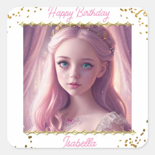 Personalized Princess Little Girl's Birthday Square Sticker