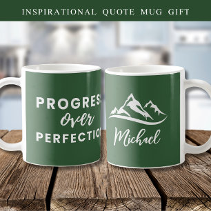 Personalized Progress Over Perfection Quote Green Coffee Mug