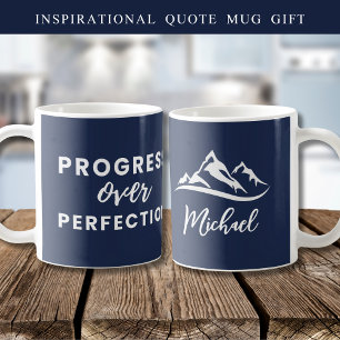  Personalized Progress Over Perfection Quote Navy  Coffee Mug