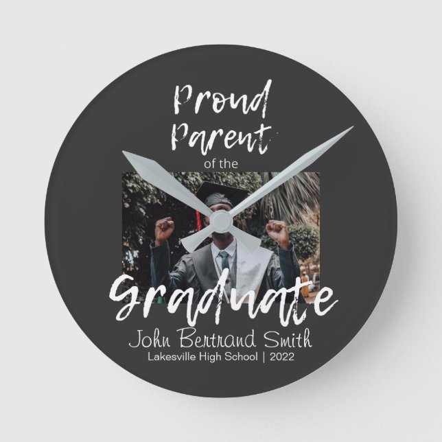 Personalized Proud Parent of Graduate Student Round Clock (Front)