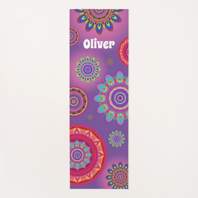 Personalized psychedelic hippy mandala yoga mat (Front)