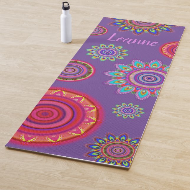 Personalized psychedelic hippy mandala yoga mat (In Situ)