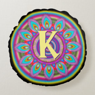 Personalized psychedelic round throw cushion
