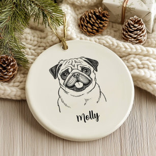 Personalized Pug Dog Christmas Ceramic Ornament