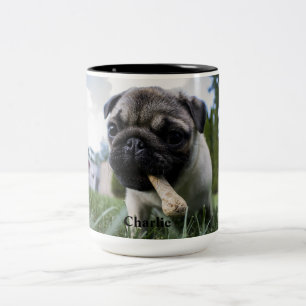 Personalized Pug Dog Photo and Name  Two-Tone Coffee Mug
