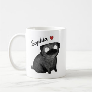 Personalized Pug Mug, Black Pug Custom Name cup