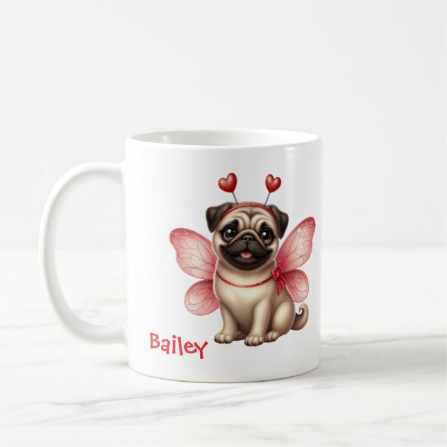 Personalized Pug Valentine's Day Coffee Mug (Left)