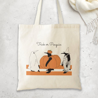 Personalized Pumpkin Penguin Funny Halloween Tote Bag