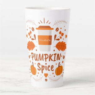 Personalized Pumpkin Spice coffee, fall leaves Latte Mug