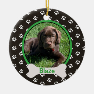 Personalized Puppy Dog Paw Print Bone Photo Pet Ceramic Ornament