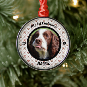 Personalized Puppy's First Christmas Photo Metal Ornament