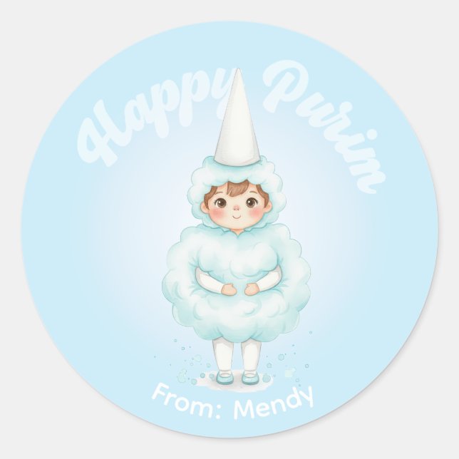 Personalized Purim Sticker – Blue Cotton Candy (Front)