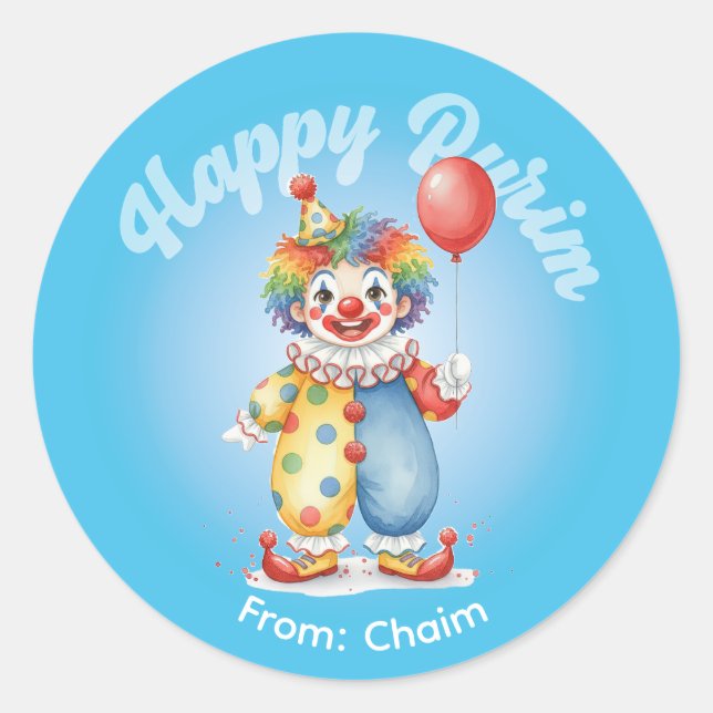 Personalized Purim Sticker - Clown Theme (Front)