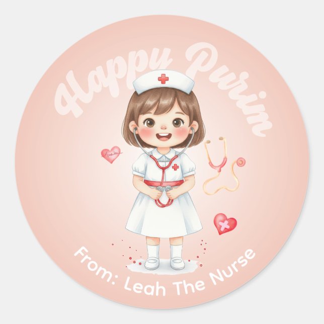 Personalized Purim Sticker – Nurse Theme (Front)