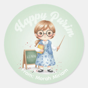 Personalized Purim Sticker - Teacher Theme