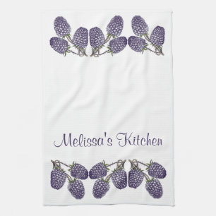 Personalized Purple Blackberries Illustration Tea Towel