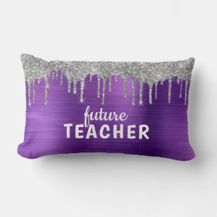 Personalized Purple Brushed Metal Teacher Lumbar Cushion