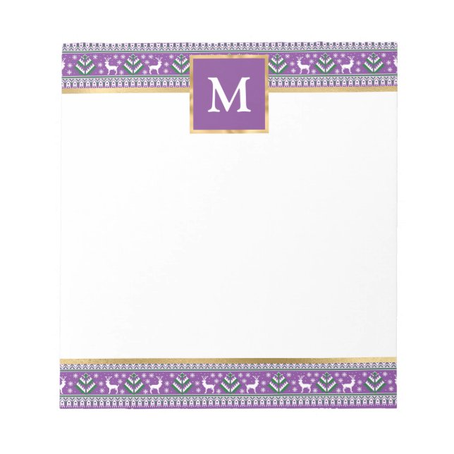Personalized Purple Christmas Fair Isle Notepad (Front)