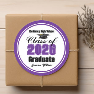 Personalized Purple Class of 2026 Graduation Party Classic Round Sticker