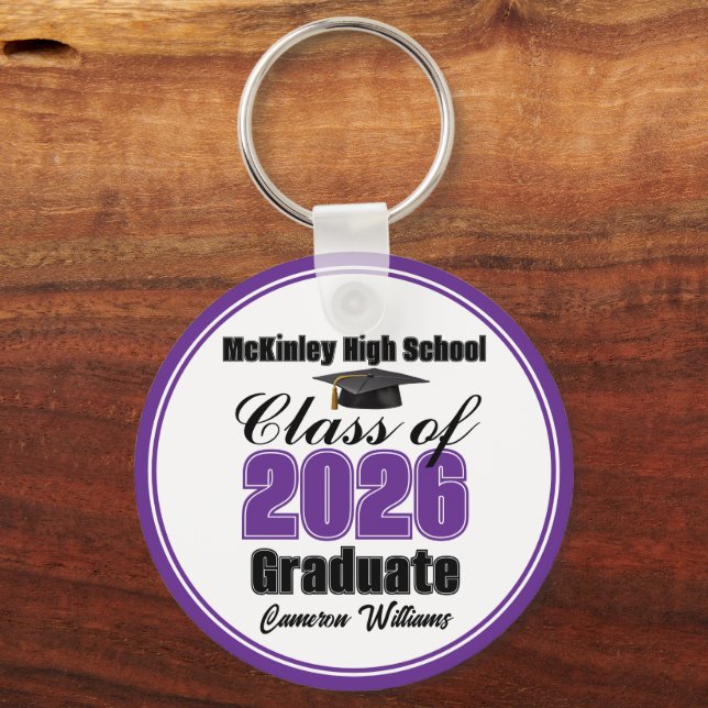 Personalized Purple Class of 2026 Graduation Party Key Ring (Front)