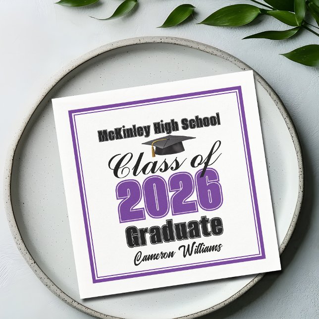 Personalized Purple Class of 2026 Graduation Party Napkin (Creator Uploaded)