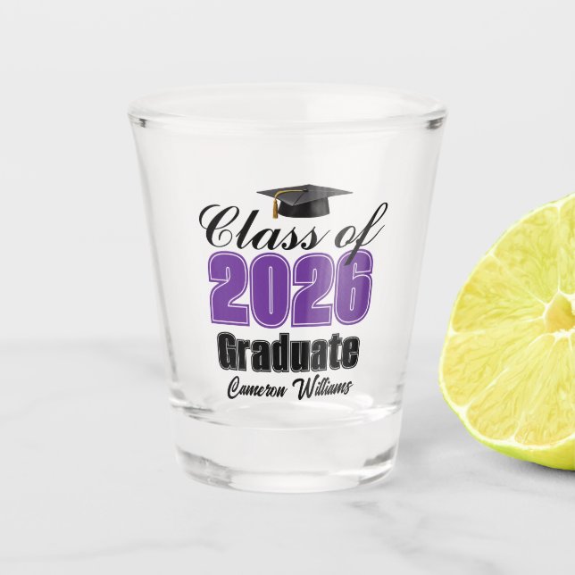 Personalized Purple Class of 2026 Graduation Party Shot Glass (Front)