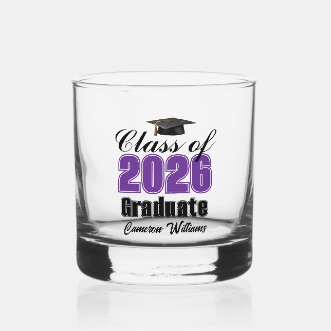 Personalized Purple Class of 2026 Graduation Whiskey Glass (Front)