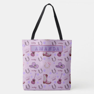 Personalized Purple Cowgirl Wild West Pattern Tote Bag