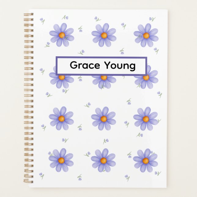 Personalized Purple Daisy Notebook Custom Name Planner (Front)