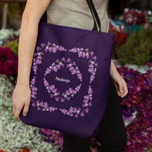Personalized Purple Dendrobium Orchid Motif Tote Bag