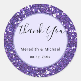 Personalized Purple Faux Glitter Classic Round Classic Round Sticker