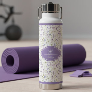 Personalized Purple Floral Monogram Water Bottle