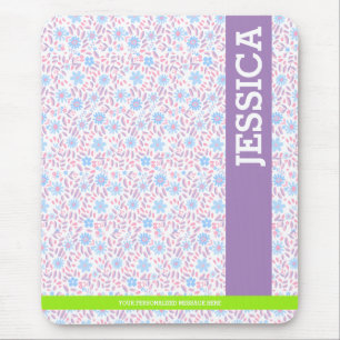 Personalized Purple Floral Name Mouse Pad