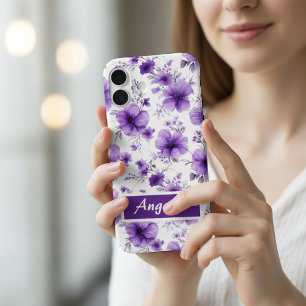 Personalized Purple Floral Phone for iPhone 16 Case