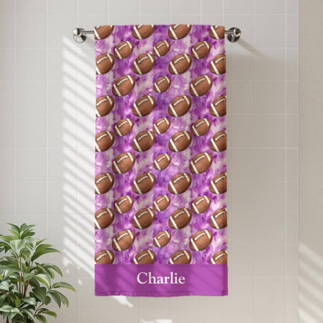 Personalized Purple Football Kids Bath Towel (Creator Uploaded)