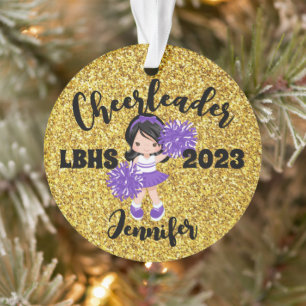 Personalized Purple & Gold Cheerleading Ornament 