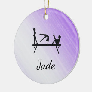 PERSONALIZED PURPLE GYMNASTICS ORNAMENTS