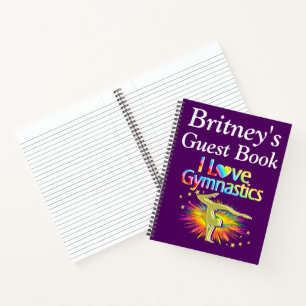 PERSONALIZED PURPLE I LOVE GYMNASTICS GUEST BOOK