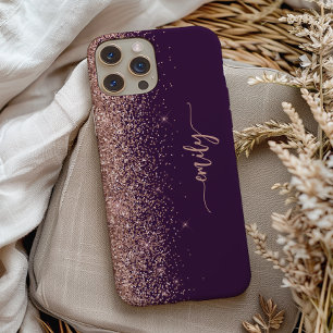 Personalized Purple Rose Gold Glitter Signature iPhone 15 Case