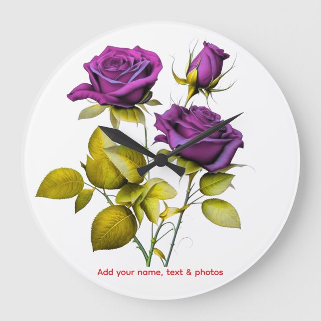 Personalized Purple Rose Wall Clock | Add Your (Front)