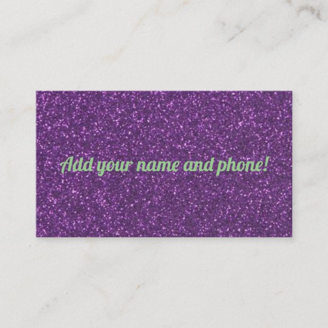 Personalized purple sparkling glitter business card (Front)