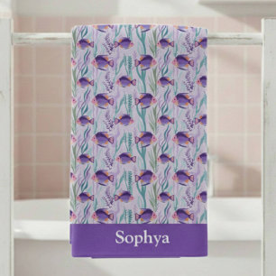Personalized Purple Tropical Fish Bath Towel