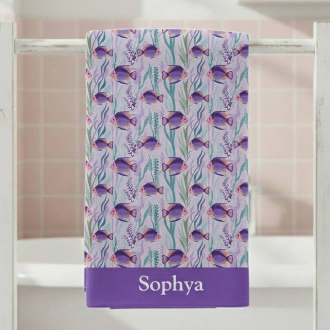 Personalized Purple Tropical Fish Bath Towel (Creator Uploaded)