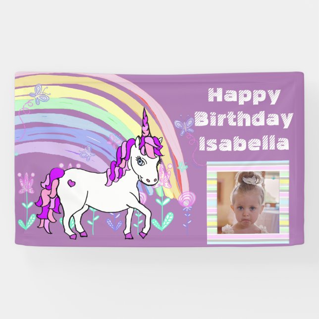Personalized Purple Unicorn Rainbow Birthday Banner (Horizontal)