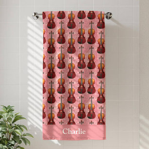 Personalized Purple Violin Beach Towel